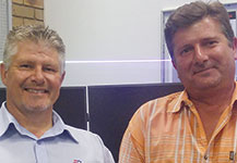 From l: Johan Maritz, chairman SAIMC Secunda; Rickus Kriel, Aveng ACS.